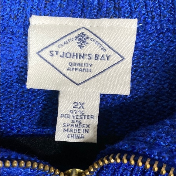 St. John’s Bay Royal Blue Women's 2X Quarter Zip Pullover Sweater Knit Mock Neck - Picture 2 of 10